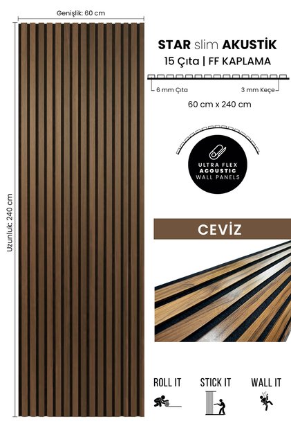 Star Slim Flex Akustik Duvar Paneli Ff Kaplama Ceviz 60x250 Cm - Ses Ve Isı Yalıtımı