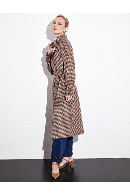 Kayra Premium Wool Stand Collar Belted Coat Chestnut- Trendyol