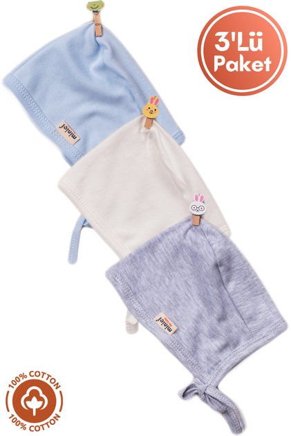 Unisex Bebek Penye Organik Pamuklu Yenidoğan 3Lü Ingiliz Bebek Şapkası Renkli Set