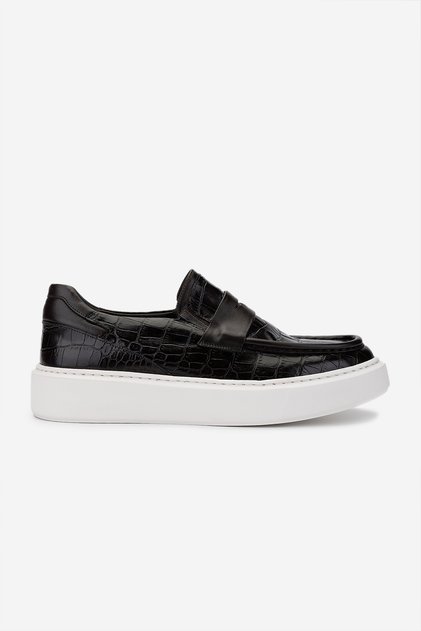 Erkek Hakiki Deri Kahverengi Kroko Loafer Ayakkabı