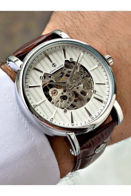 Automatic Mechanism Brown Color Leather Band Men's Wrist Watch 8232K1