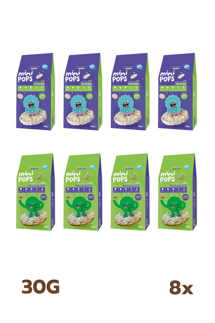 Pack of 8 Mini Pops Rice Pops and Mini Pops Buckwheat Pops 30g