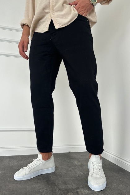 Men's boyfriend fit black denim jeans ke-045