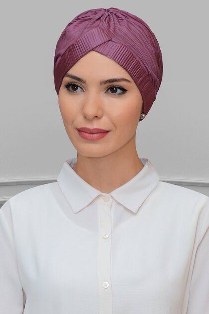 Dusty Rose Practical Ready-made Interlocking Hijab Bonnet Fukuro Pleated Single Cross Gathered 1824_18