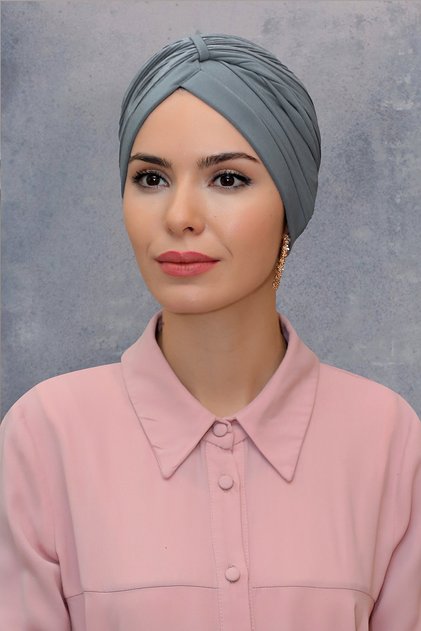 Gray Practical Ready-to-Fit Hijab Bonnet Fukuro Sandy Fabric Gathered 1831_15