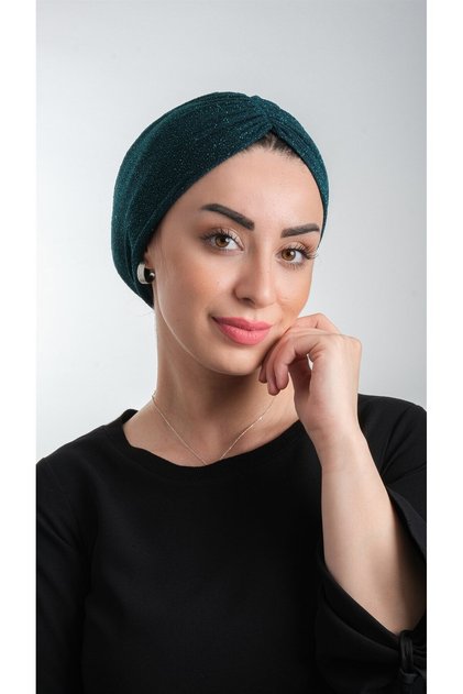 Emerald Practical Ready-made Interlaced Hijab Bonnet Fukuro Glittered Gathered 2116_37