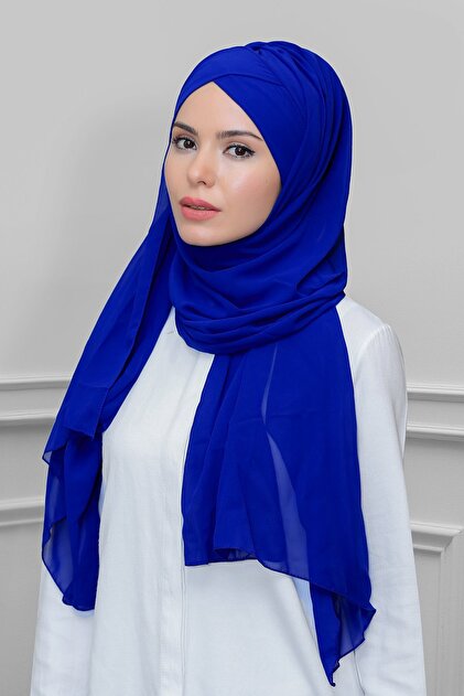 Cobalt Blue Practical Ready-made Interlocking Bonnet Shawl Chiffon Self-bonded Single Banded 1453_24