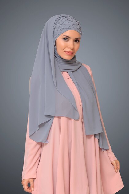 Gray Back-Tie Shawl Chiffon with Pearls 1901_15