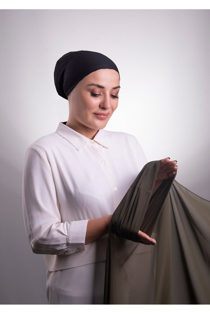 Khaki Practical Ready-made Interlocking Shawl Chiffon Pipe Bonnet 3001_09