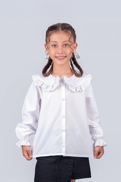 Girl's School Shirt with Scallop Collar 2-5 Years Old