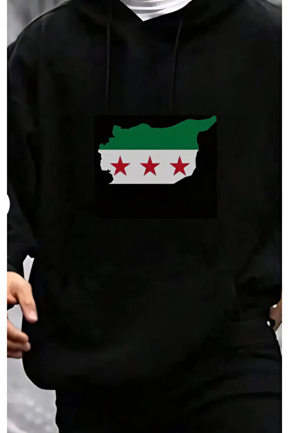 Syria Flag Printed Hooded Sweatshirt Hoodie
