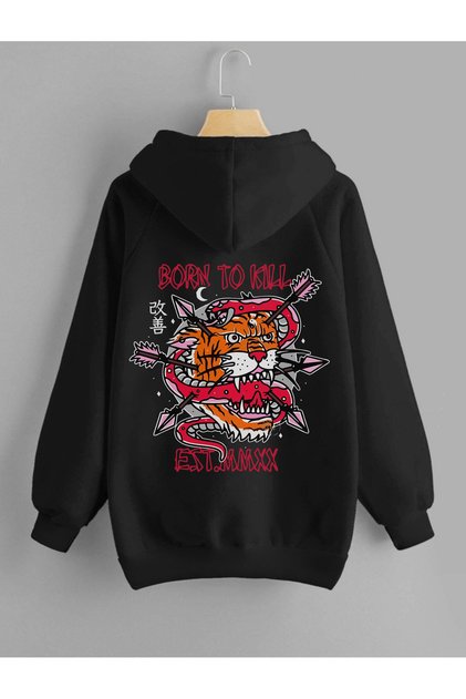 Men's Hooded Sweatshirt Born Kill Back Print Black