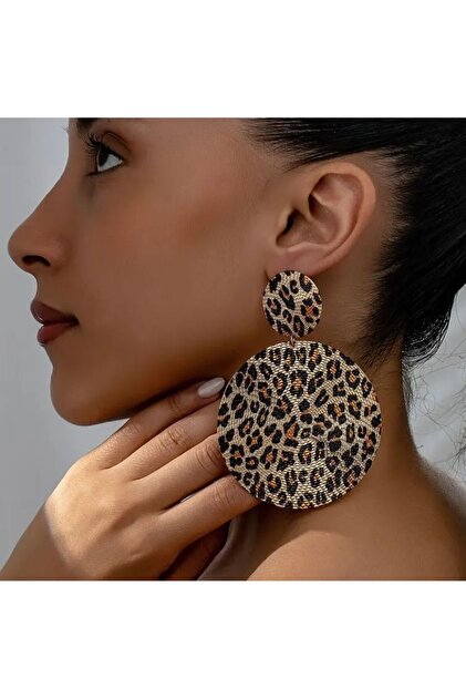 Dgt Luxury Leopar Desenli Büyük Disk Küpeler-kulak Iğnesi