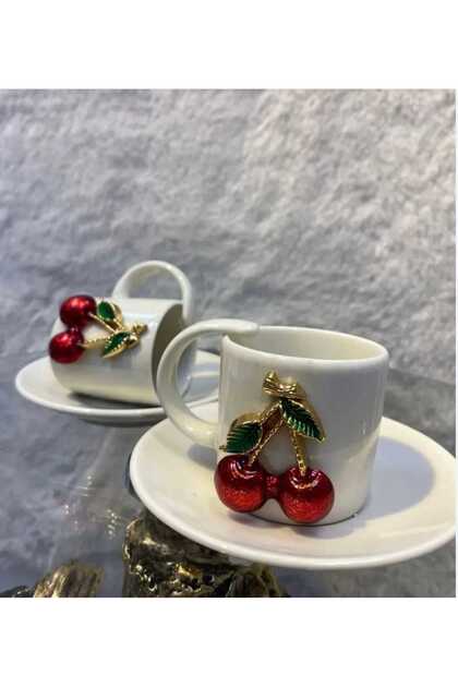 Luxury Porcelain Cherry Patterned Coffee Cup Set of 2