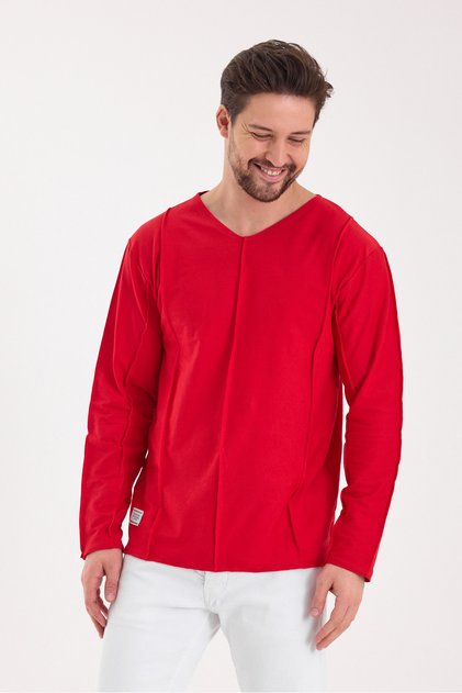 V-Neck Stripe Detailed Filthy Cut Long Sleeve T-Shirt