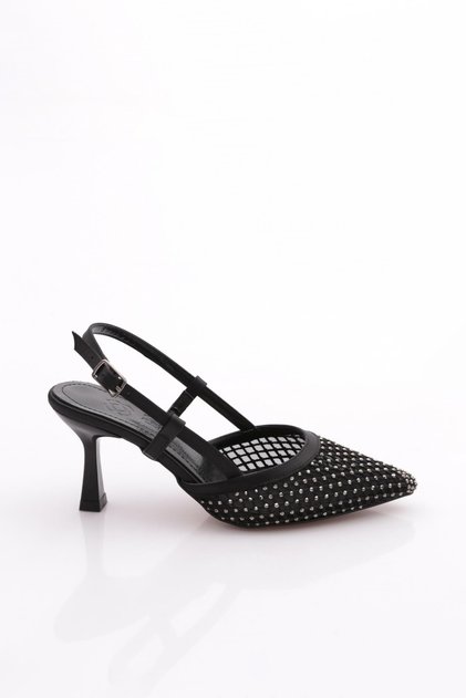 Women's Evening Dress Heeled Shoes Black Satin 213782621