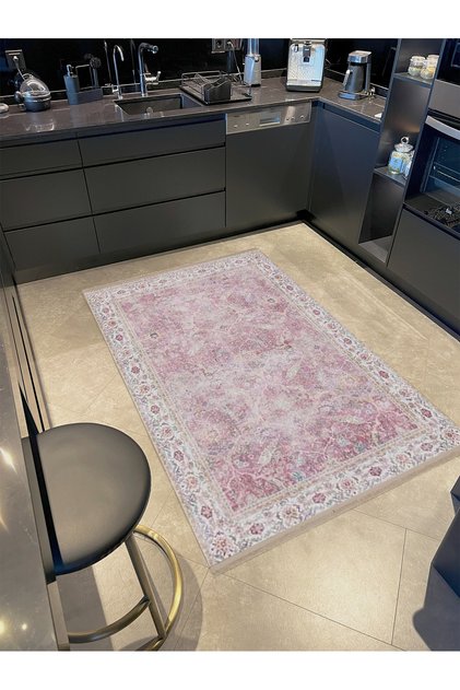 Kemal Collection Pink Themed Floral and Ethnic Patterned Woven Base Vintage Decorative Carpet 03