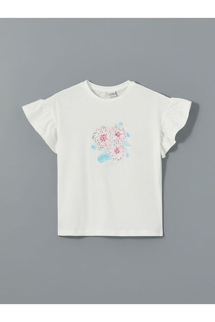 Lcw Kids Crew Neck Stone Printed Girls' T-Shirt