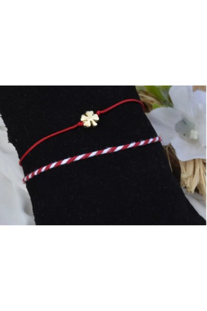 25 Pieces Clover Figured Red String Lucky Bracelet + 25 Pieces Martenish Wish Bracelet