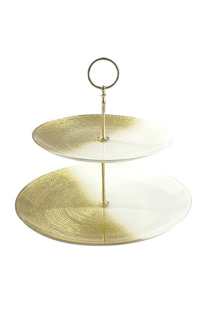 Glass serving plate 2 floors 28 cm gold color