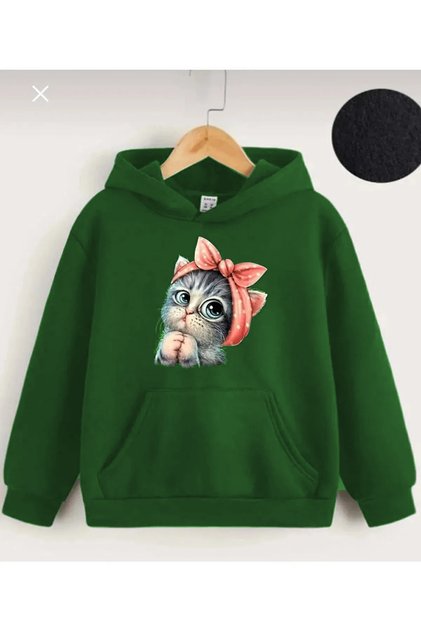 Kapüşonlu Sweatshirt Tatlı Kedi Baskılı