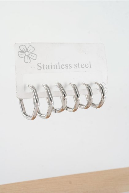 Women's 316 L Steel Anti Allergenic Pentagonal Model 3 Length 1.8cm / 2.2cm /2.5Cm Clip-On Set of 6 Earrings