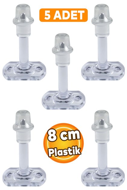 5 Adet Kapı Arkası Kolu Stoperi Tamponu Şeffaf Plastik 8 cm Stopu Durdurucusu Tutucu Tutacağı