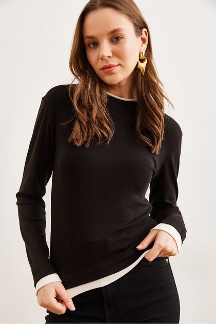 Women's Black Neck and Skirt Garnish Soft Touch Stretchy Blouse Blz- 19002802