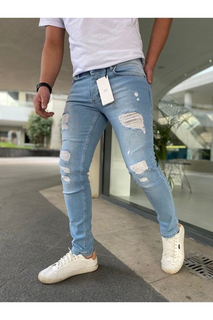 Men's Slimfit Ripped Ice Blue Jeans
