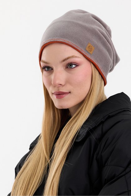 Women's Gray Fleece Outer, Tile Cotton Inner, Double Color Double Layer Foldable Soft Beanie