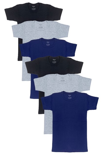 Boy's 6-Pack 100% Cotton Ribbed Undershirt 2 Black 2 Navy Blue 2 Gray Half Sleeve Undershirt