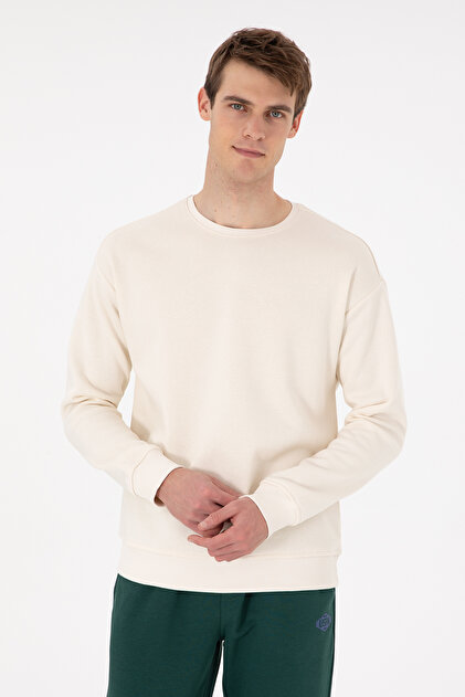 Erkek Comfort Fit Bisiklet Yaka Krem Sweatshirt 50293438-VR071