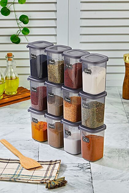 icone life 12'li Etiketli Ve Sızdırmaz Kapaklı Baharatlık Seti