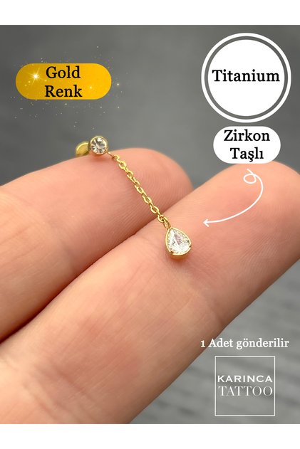 Sallantılı Zincir Damla Taşlı Titanyum Piercing Kulak Küpesi Earcuff Conch Flat Forward Helix Tragus
