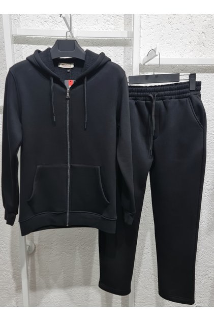 Zengoll Zippered Tracksuit Set Zippered 3 Thread Winter Thick Basic Cotton