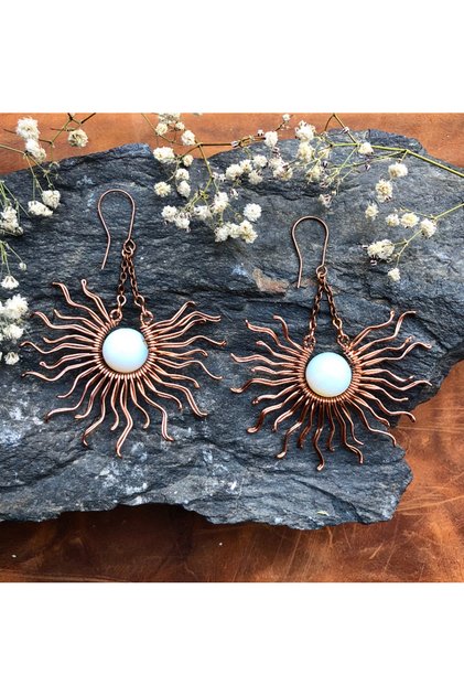 Opal Natural Stone Copper Wire Wrap Earrings