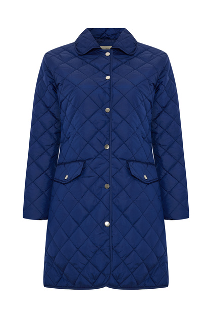 Women's Navy Blue Quilted Long Coat