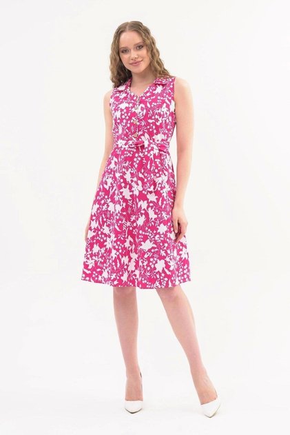 Apsen Women's Fuchsia Button Detailed V-Neck Cotton Dress4405-105