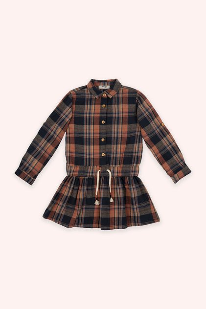 Girl's Plaid Patterned Navy Blue Dress