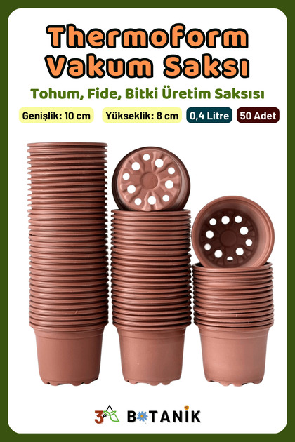3A BOTANİK Thermoform Vakum Saksı, 10x8 Cm, Üretim Saksısı, 0,4