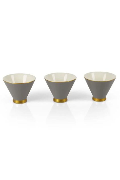 Gray porcelain cup set with golden font, 6 pieces