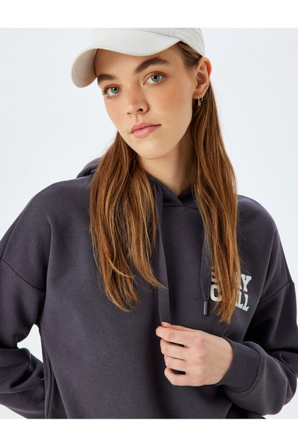 Şardonlu Arkası Baskılı Kapüşonlu Oversize Sweatshirt