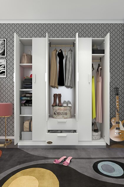 Kenzlife Gardırop 6 Kapılı Çekmeceli Begonvil150 Byz Kapaklı