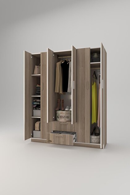 Kenzlife Gardırop 6 Kapılı Çekmeceli Begonvil180 Crd Aynalı