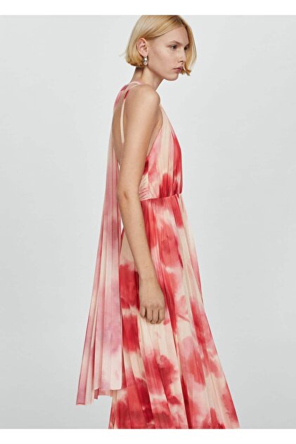mango pink pleated dress Pleated asymmetrical dress with opening