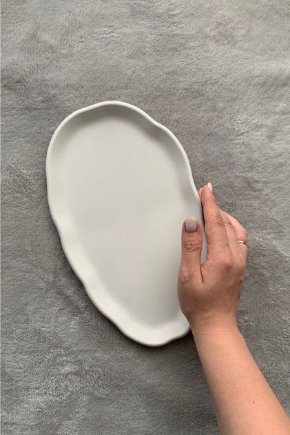 Uzun Oval Kıvrımlı Dekoratif Tabak, Nişan Tepsisi 28 Cm