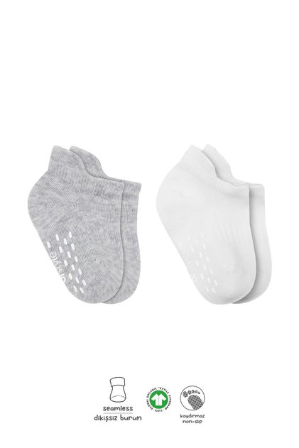 2-Piece Sneakers Non-Slip Basic Combed Cotton Socks 20103 Gray White