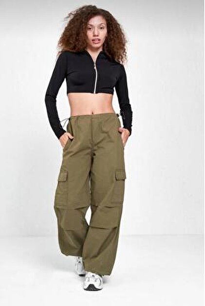 LAMİRA Women's Beige High Waist Wide Leg Cargo Pants Ixian- Trendyol