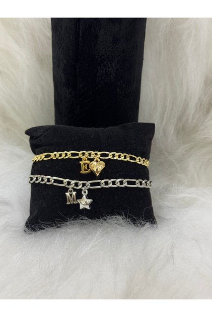 Double Color Steel Bracelet - Letter, Star Detail, Heart Pattern, Dear Friend