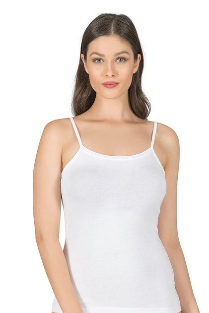 Women's Flexible Comfortable Ribbed Rope Strap Cotton Modal Undershirt | White K24264